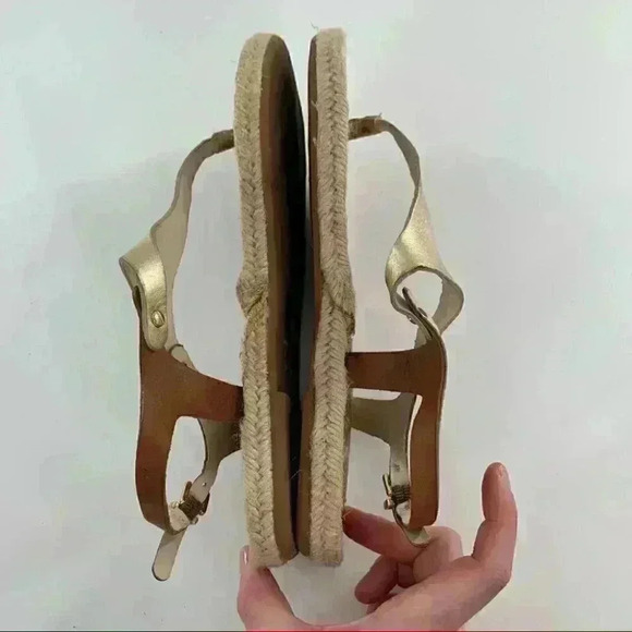 Anna Luz sandals size 6 37 tan gold leather t-strap Espadrilles beach resort - Picture 7 of 13